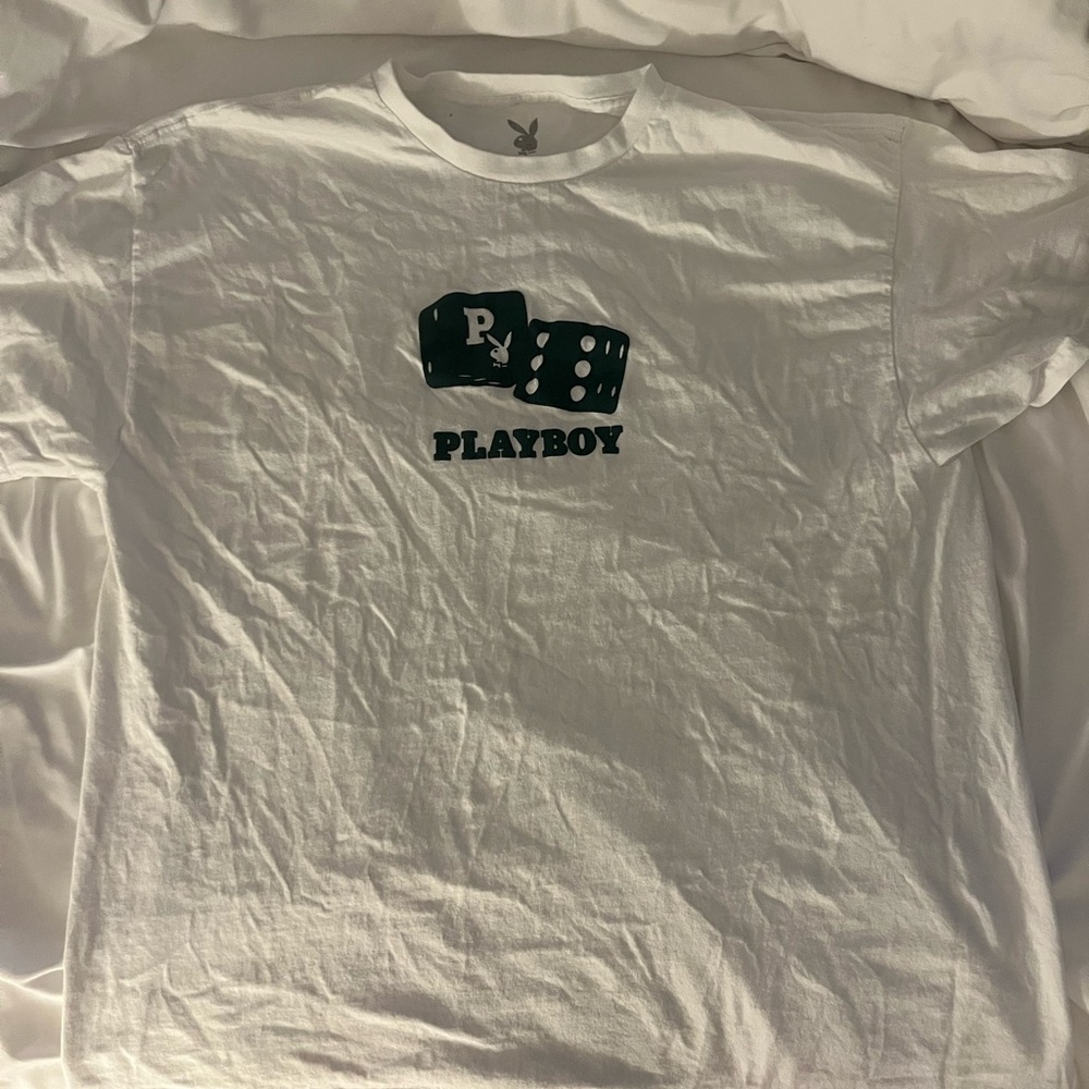 Playboy White Tee with Black Dice Graphic